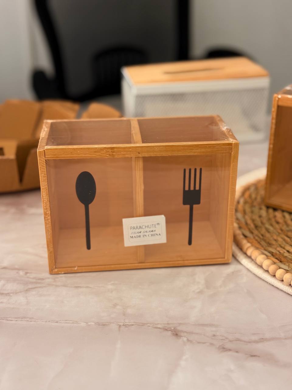 منظم ملاعق وشوك وسكاكين خشب بامبو طبيعي وأكريليك مستورد 🎋✨