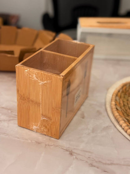 منظم ملاعق وشوك وسكاكين خشب بامبو طبيعي وأكريليك مستورد 🎋✨