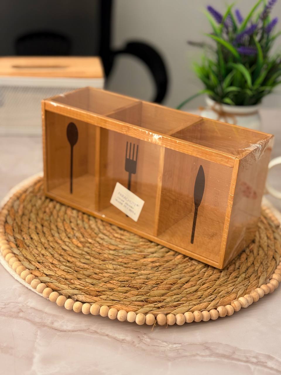 منظم ملاعق وشوك وسكاكين خشب بامبو طبيعي وأكريليك مستورد 🎋✨