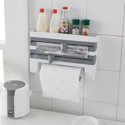 منظم مطبخ 4×1 فاخر – حامل فويل واسترتش ومناديل مع رف علوي للتوابل | حجم كبير لوكس