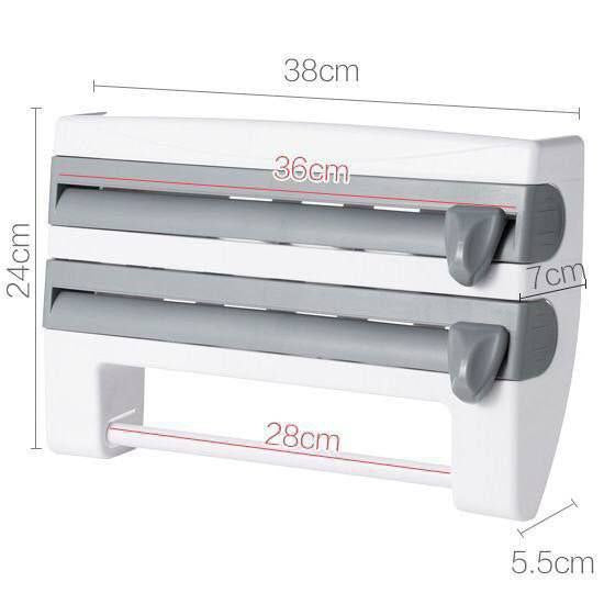 منظم مطبخ 4×1 فاخر – حامل فويل واسترتش ومناديل مع رف علوي للتوابل | حجم كبير لوكس