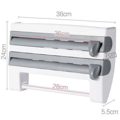 منظم مطبخ 4×1 فاخر – حامل فويل واسترتش ومناديل مع رف علوي للتوابل | حجم كبير لوكس