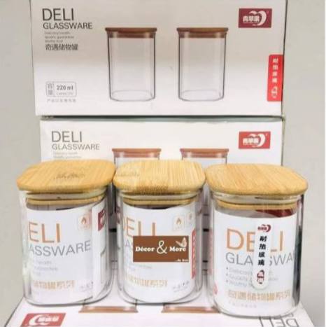 طقم برطمانات توابل ايكيا طقم برطمانات 3 قطع 220 ml برطمانات زجاج شفاف مزوده بغطاء خشب محكم الغلق