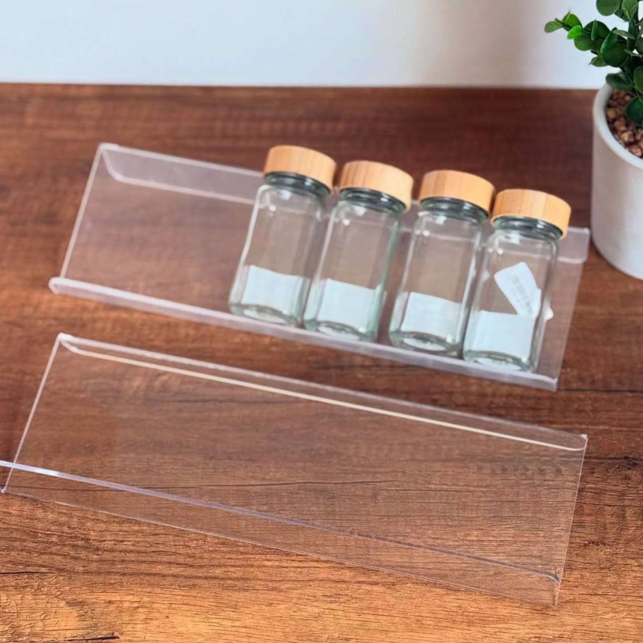 برطمان توابل زجاج 130 ملي بغطاء خشب بامبو