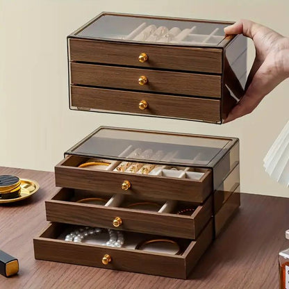 منظم إكسسوارات فاخر بأدراج وغطاء شفاف – Luxury Jewelry Organizer