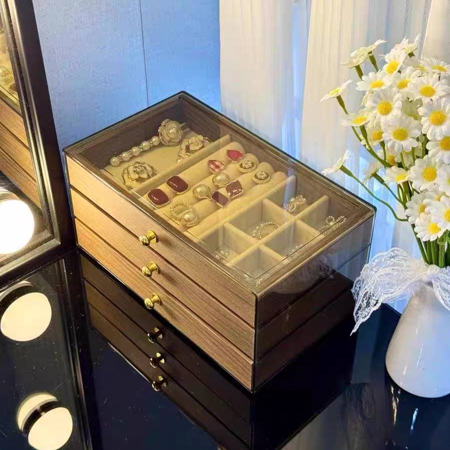 منظم إكسسوارات فاخر بأدراج وغطاء شفاف – Luxury Jewelry Organizer