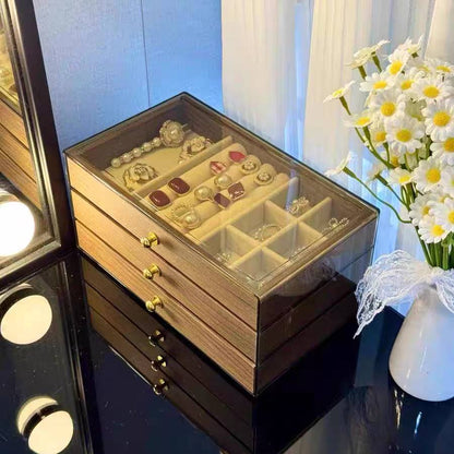 منظم إكسسوارات فاخر بأدراج وغطاء شفاف – Luxury Jewelry Organizer
