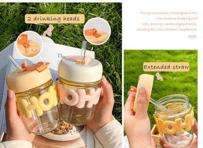 كوب زجاج بايركس بكفر سيليكون وشاليموة زجاج | 2×1 سعة 450 مل