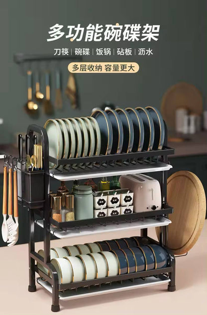 مطبقيه أورجانيزر متعددة الاستخدام معدن + 3 صفايات بلاستيك – تنظيم كامل للمطبخ