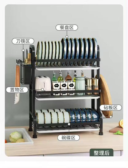 مطبقيه أورجانيزر متعددة الاستخدام معدن + 3 صفايات بلاستيك – تنظيم كامل للمطبخ