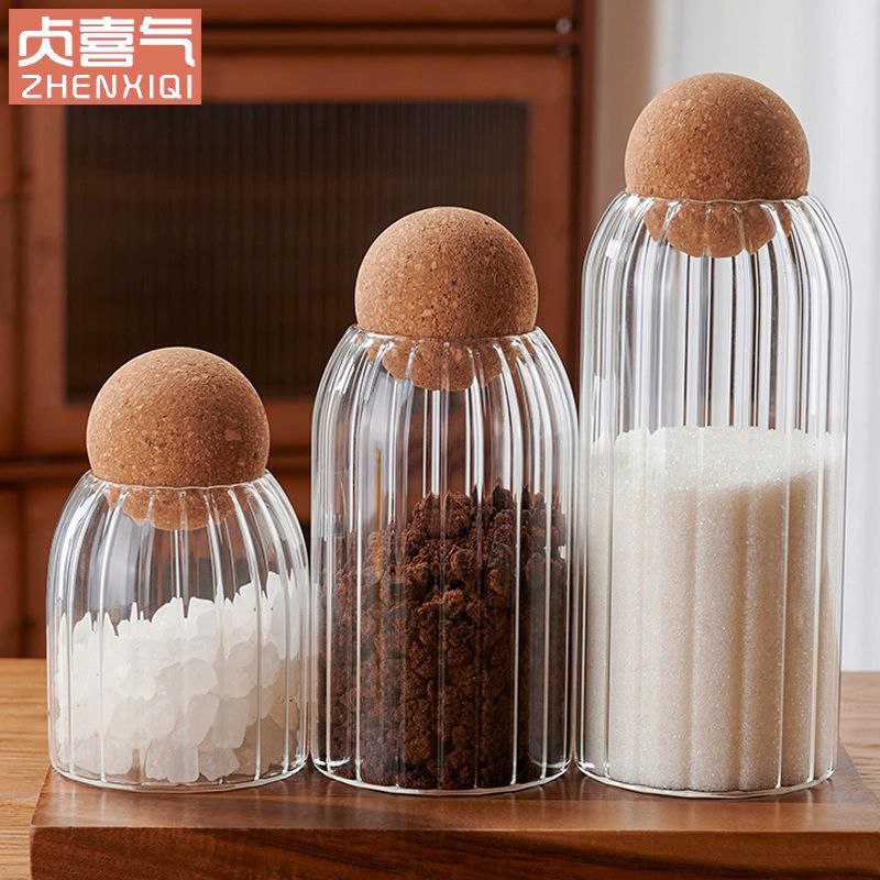 طقم برطمان بقوليات زجاج كريستال  3 قطع مضلع بغطاء خشب بامبو – 3 مقاسات مختلفة