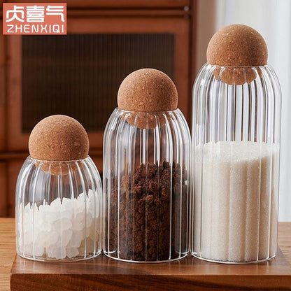 طقم برطمان بقوليات زجاج كريستال  3 قطع مضلع بغطاء خشب بامبو – 3 مقاسات مختلفة