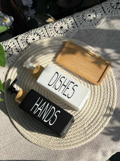 طقم شاور شيك وأنيق من SHEIN 💎✨ ديسبنسر زجاج بحامل خشب بامبو أنيق 🪵