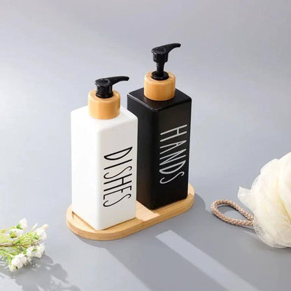 طقم شاور شيك وأنيق من SHEIN 💎✨ ديسبنسر زجاج بحامل خشب بامبو أنيق 🪵