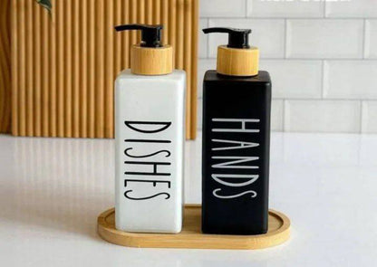 طقم شاور شيك وأنيق من SHEIN 💎✨ ديسبنسر زجاج بحامل خشب بامبو أنيق 🪵