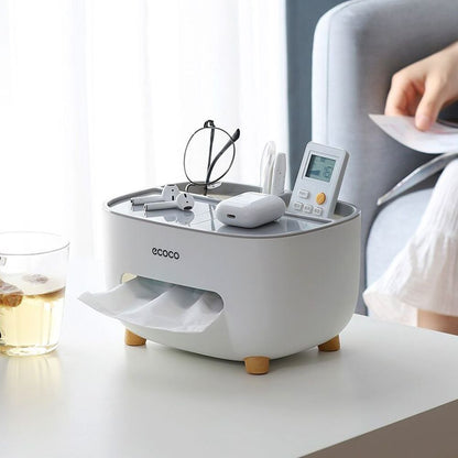 علبة مناديل متعددة الاستخدام ماركة Ecoco بقاعدة خشب ومنظم ريموت