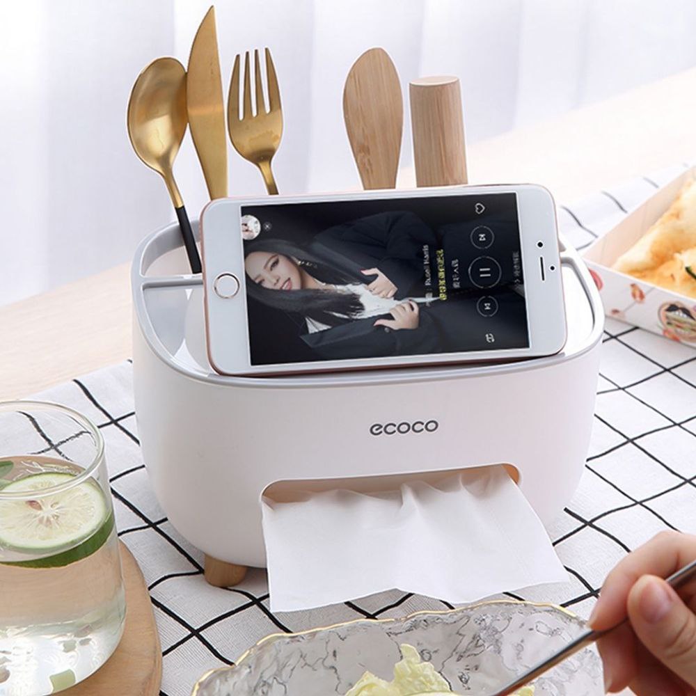 علبة مناديل متعددة الاستخدام ماركة Ecoco بقاعدة خشب ومنظم ريموت