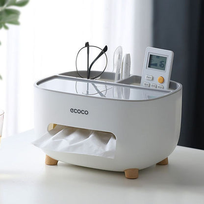 علبة مناديل متعددة الاستخدام ماركة Ecoco بقاعدة خشب ومنظم ريموت