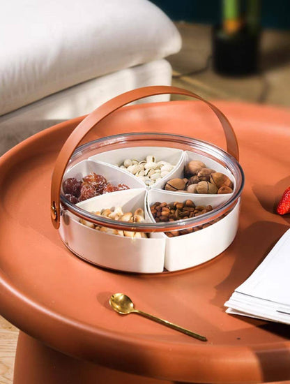 طبق تقديم حلويات وتسالي مقسم أكريليك بيد شبيه للجلد – 2×1 خامة فاخرة ✨