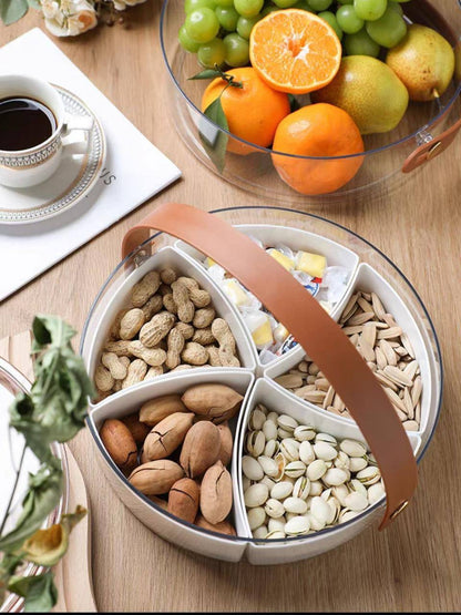 طبق تقديم حلويات وتسالي مقسم أكريليك بيد شبيه للجلد – 2×1 خامة فاخرة ✨