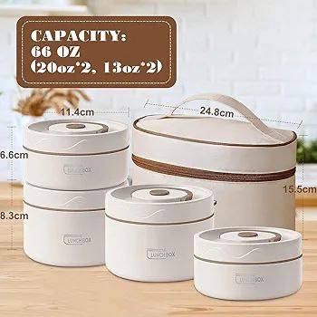 شنطة لانش بوكس حرارية مع علب ستانلس SUS 304 طقم 5 قطع لحفظ الطعام