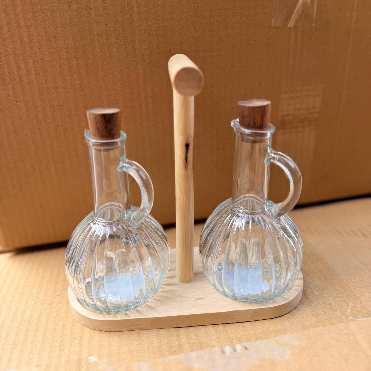 طقم زجاجات زيوت بيركس 2 قطعة مع حامل خشب بامبو أنيق