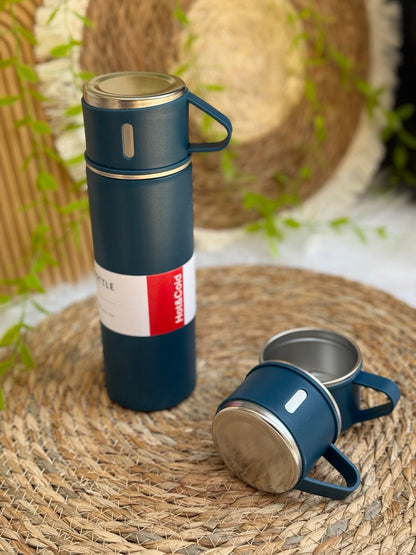 طقم ترمس حراري فاخر مع كوبين وشنطة | للحفاظ على المشروبات الساخنة والباردة