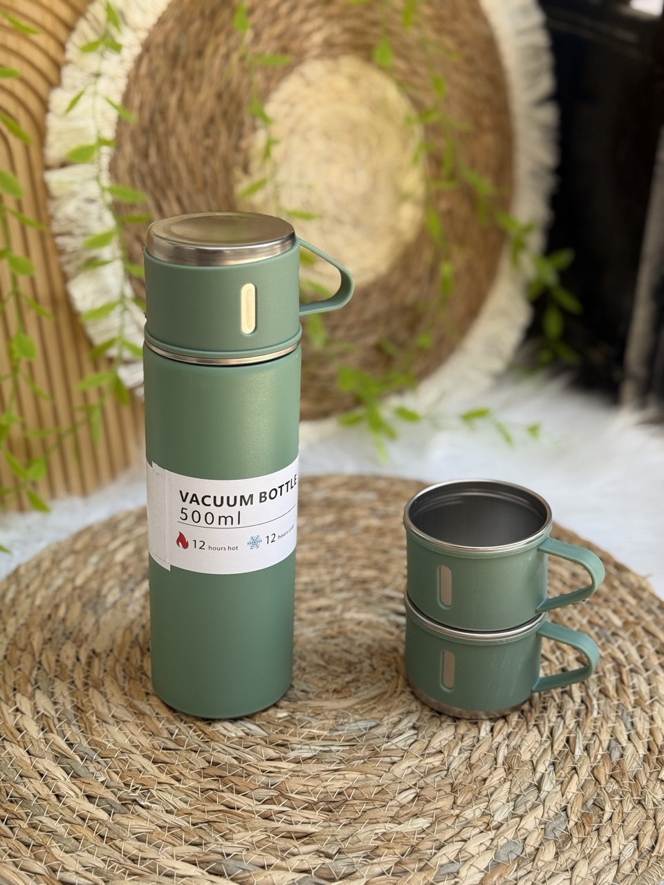 طقم ترمس حراري فاخر مع كوبين وشنطة | للحفاظ على المشروبات الساخنة والباردة