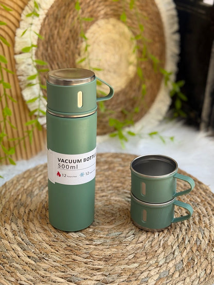 طقم ترمس حراري فاخر مع كوبين وشنطة | للحفاظ على المشروبات الساخنة والباردة