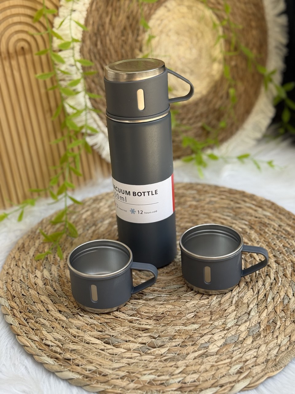 طقم ترمس حراري فاخر مع كوبين وشنطة | للحفاظ على المشروبات الساخنة والباردة