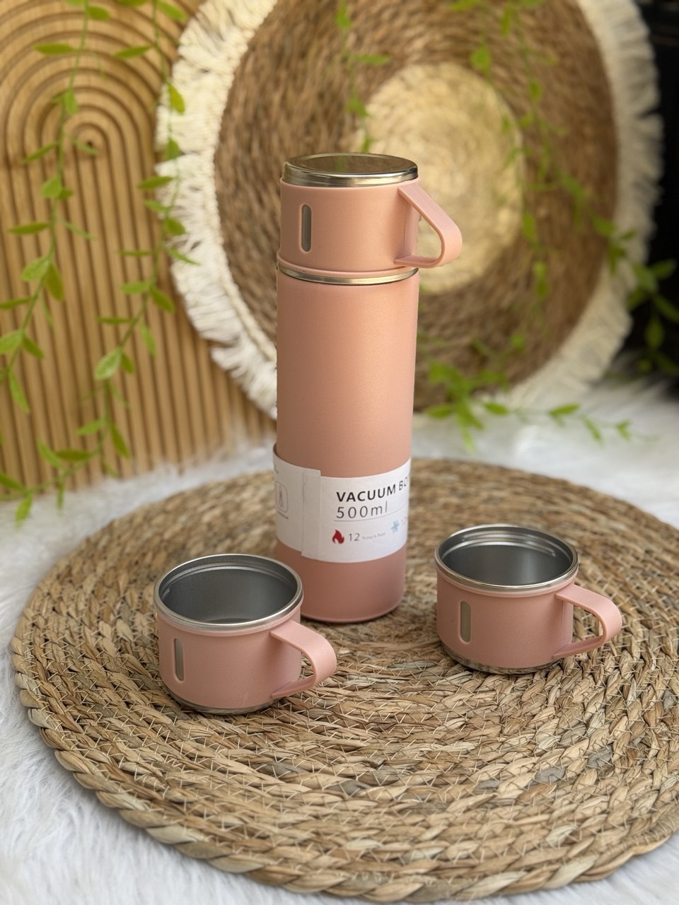 طقم ترمس حراري فاخر مع كوبين وشنطة | للحفاظ على المشروبات الساخنة والباردة