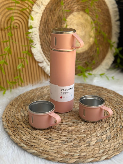 طقم ترمس حراري فاخر مع كوبين وشنطة | للحفاظ على المشروبات الساخنة والباردة