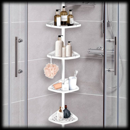 ركنة حمام 4 أدوار قابلة للتمدد بحامل فوط – استانلس متين وتنظيم عملي للمساحة