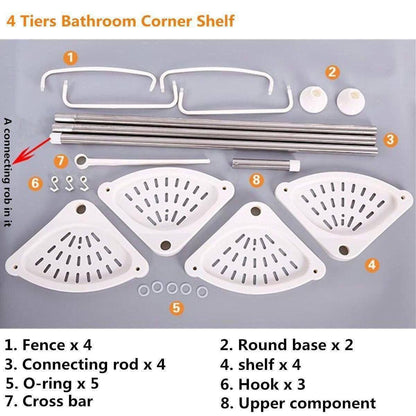 ركنة حمام 4 أدوار قابلة للتمدد بحامل فوط – استانلس متين وتنظيم عملي للمساحة