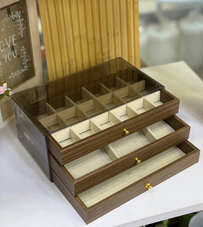 منظم إكسسوارات فاخر بأدراج وغطاء شفاف – Luxury Jewelry Organizer