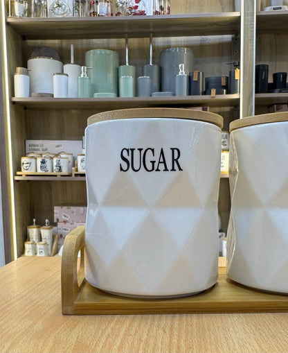 طقم كوفي بورسلين 3 قطع بغطاء خشب محكم + ستاند خشب أنيق 🇨🇳 مستورد بجودة عالية