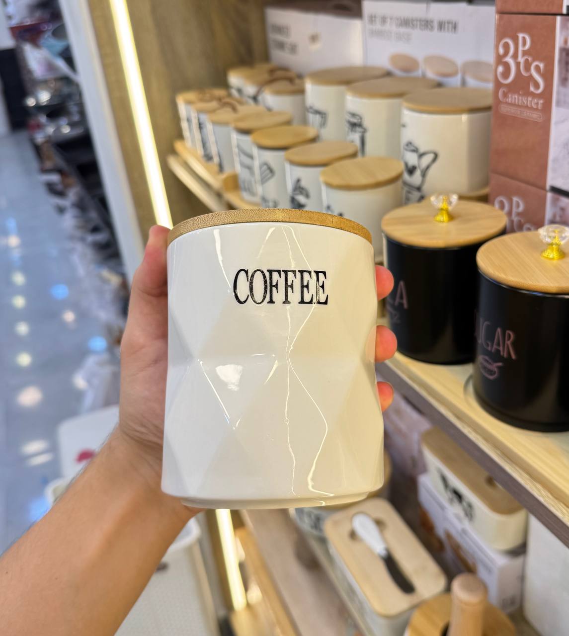 طقم كوفي بورسلين 3 قطع بغطاء خشب محكم + ستاند خشب أنيق 🇨🇳 مستورد بجودة عالية