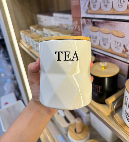 طقم كوفي بورسلين 3 قطع بغطاء خشب محكم + ستاند خشب أنيق 🇨🇳 مستورد بجودة عالية