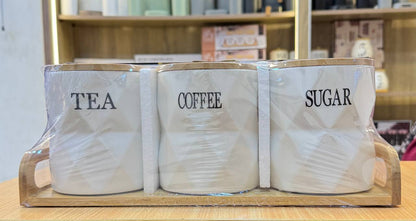 طقم كوفي بورسلين 3 قطع بغطاء خشب محكم + ستاند خشب أنيق 🇨🇳 مستورد بجودة عالية