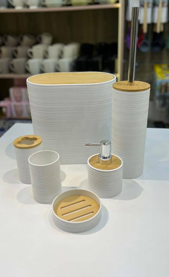 طقم حمام بيضاوي 6 قطع بخامة عالية الجودة – تصميم أنيق وعصري