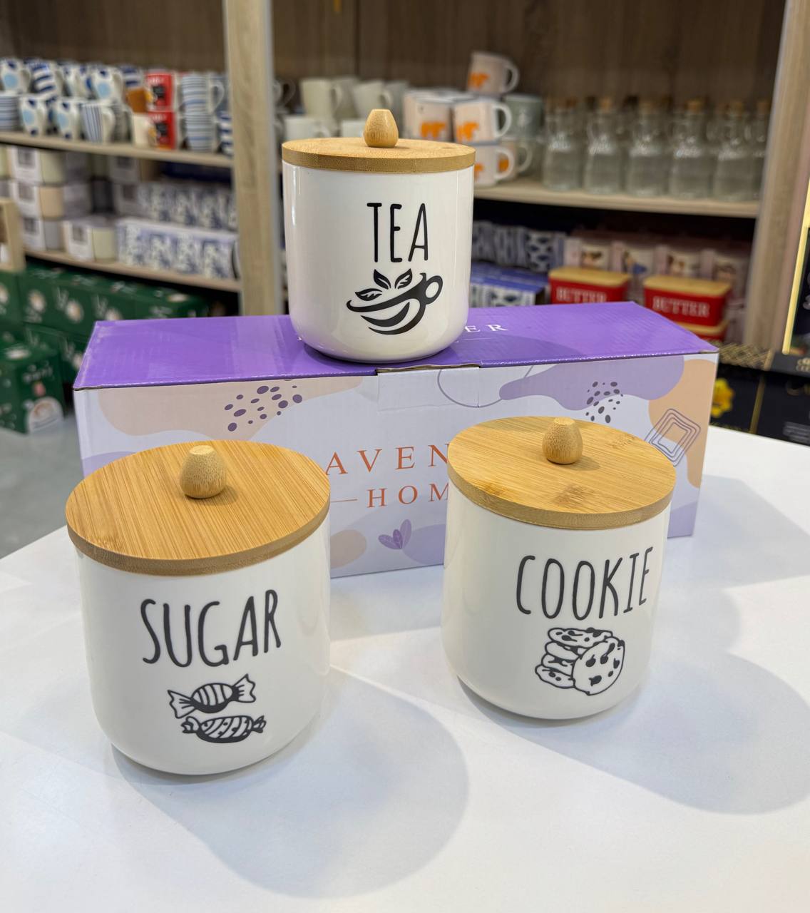 طقم كوفي بورسلين 3 قطع غطاء خشب بامبو – سعة 500 مل مستورد