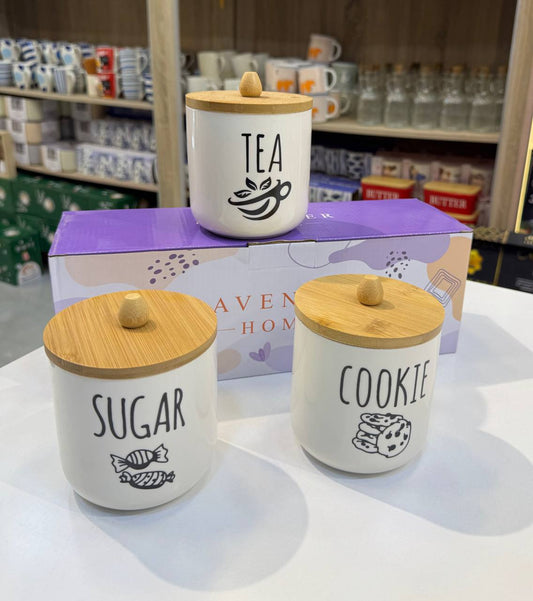 طقم كوفي بورسلين 3 قطع غطاء خشب بامبو – سعة 500 مل مستورد