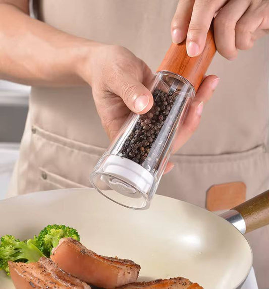 مطحنة توابل يدوية زجاج بيد خشب بامبو مستوردة تصميم أنيق وعملية