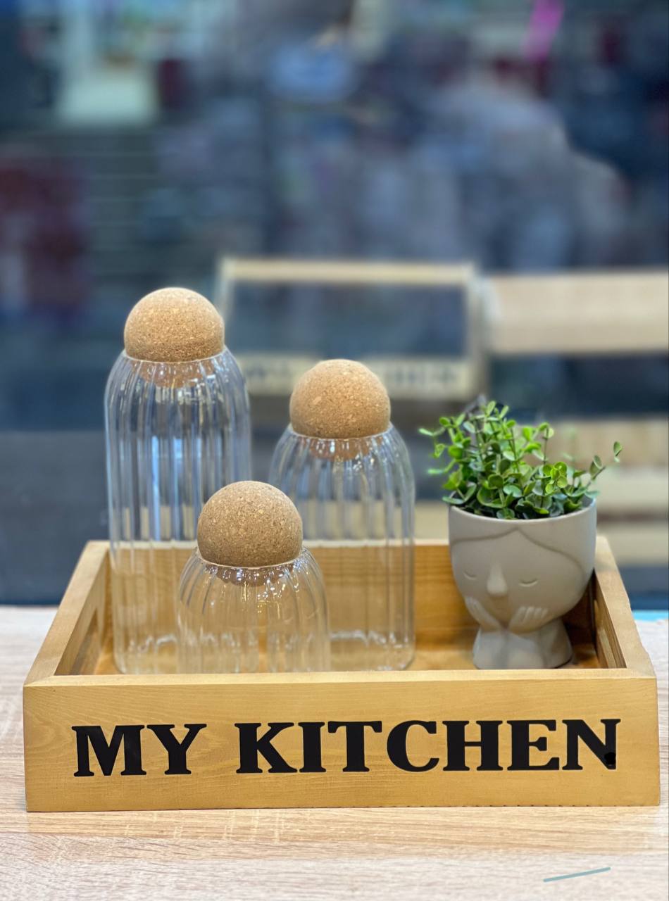 صينية تقديم خشب سويدي بيد تصميم عصري منقوشة MY KITCHEN