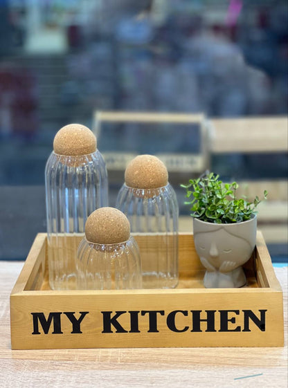 صينية تقديم خشب سويدي بيد تصميم عصري منقوشة MY KITCHEN