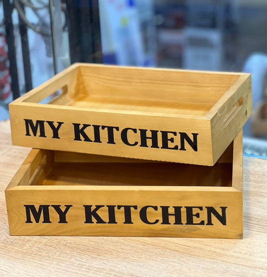 صينية تقديم خشب سويدي بيد تصميم عصري منقوشة MY KITCHEN