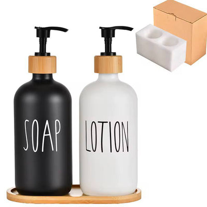 طقم شاور زجاج 2 قطعة بحامل خشب بامبو – تصميم مستورد فاخر