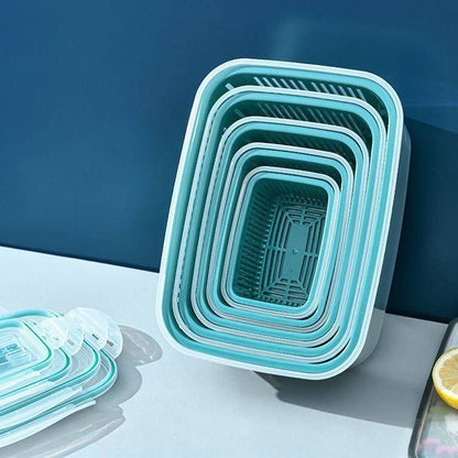 طقم علب ثلاجة بلاستيك صحي 5 قطع بمصفاة وغطاء محكم