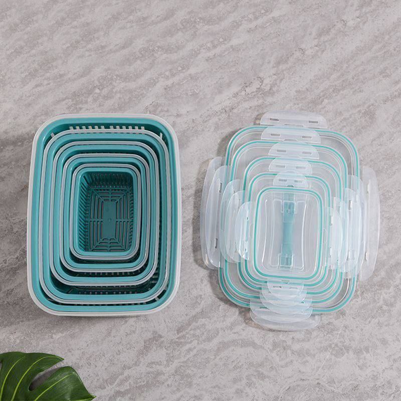 طقم علب ثلاجة بلاستيك صحي 5 قطع بمصفاة وغطاء محكم