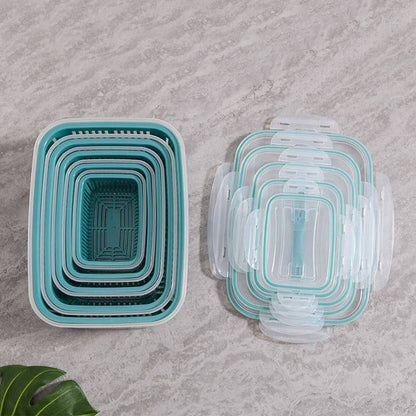 طقم علب ثلاجة بلاستيك صحي 5 قطع بمصفاة وغطاء محكم